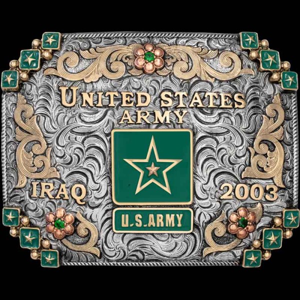 "Our Legion Belt Buckle is handcrafted on a German Silver base with intricate details — from the edge pieces featuring Jeweler's  Bronze stars in boxed beads and a traditional rope edge, to the Jeweler’s Bronze scrolls and lettering. It's completed w